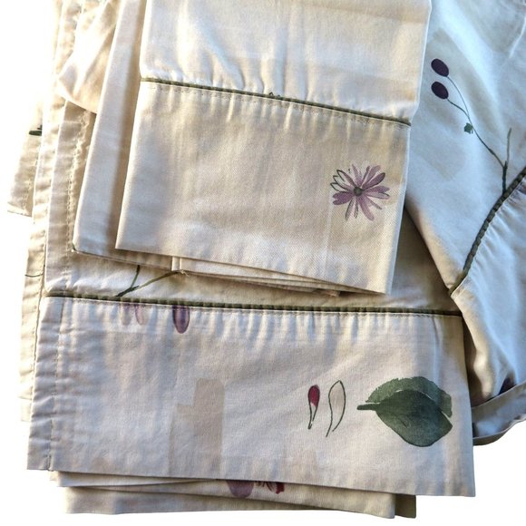 Vintage Croscill Queen Sheets 1 Flat 1 Pillowcase Beige Floral Cotton USA Made - Picture 1 of 9